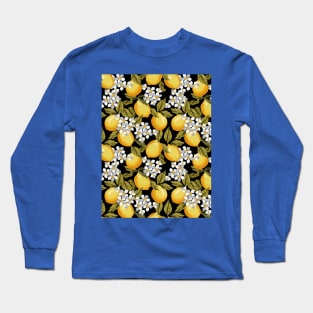 Lemons Pattern On Black Long Sleeve T-Shirt